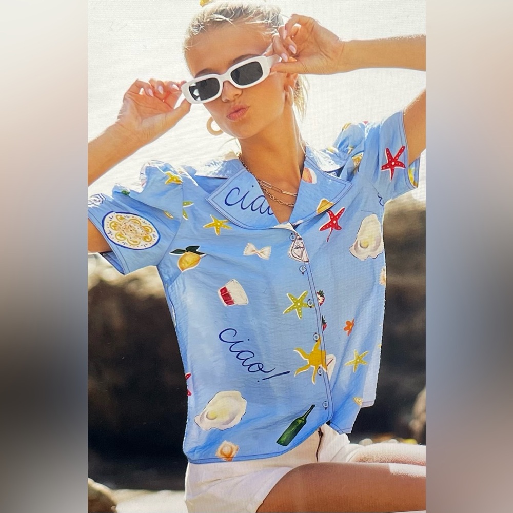 Blue Ciao Print Women's Top